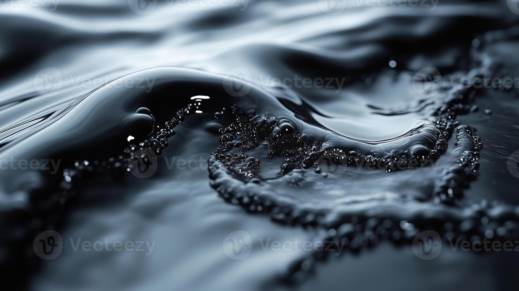 Abstract Close-Up of Dark Liquid with Smooth Waves and Air Bubbles photo