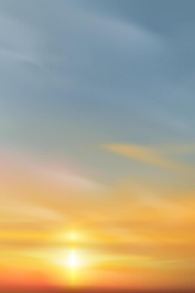 Sunset,Sky Cloud Background,Sunrise with Yellow,Orange,Blue Sky,Vertical Nature Landscape Dramatic Golden Hour with twilight Sky in Evening after Sun Dawn, Horizon Spring sundown by Sea Beach vector