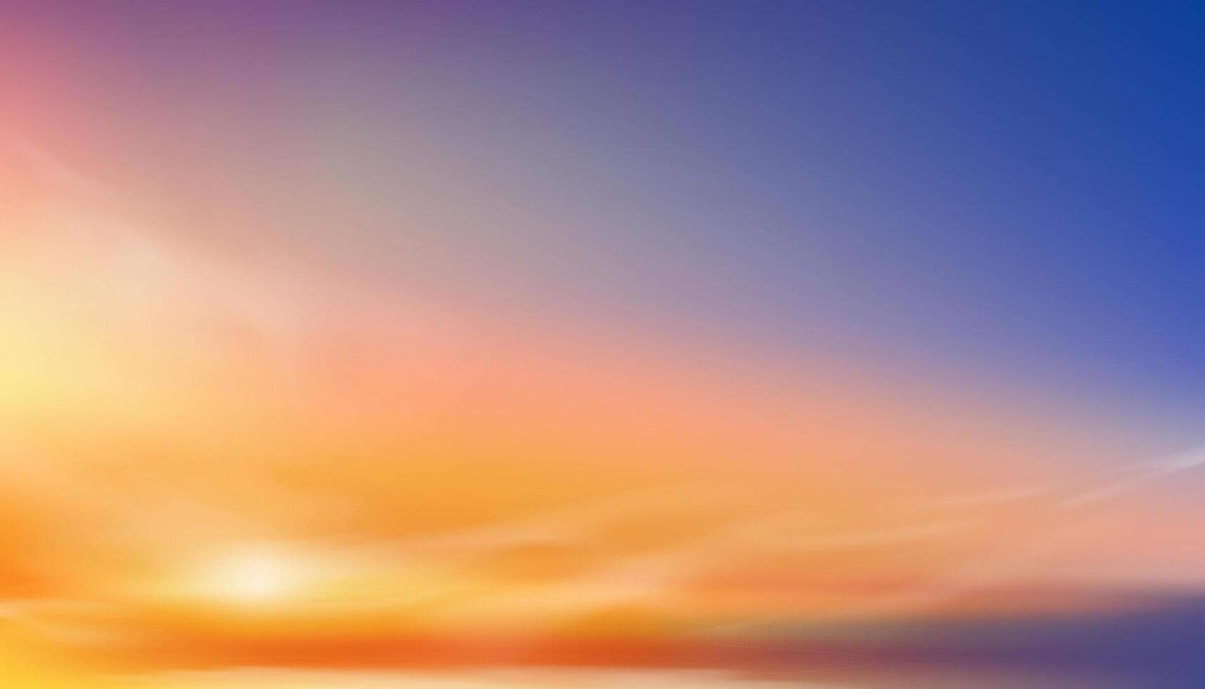 Sunset Sky Background,Sunrise with Yellow and Blue Sky,Nature Landscape Romantic Golden Hour with twilight Sky in Evening after Sun Dawn, Horizon Banner Sunlight for Four Seasons concept vector