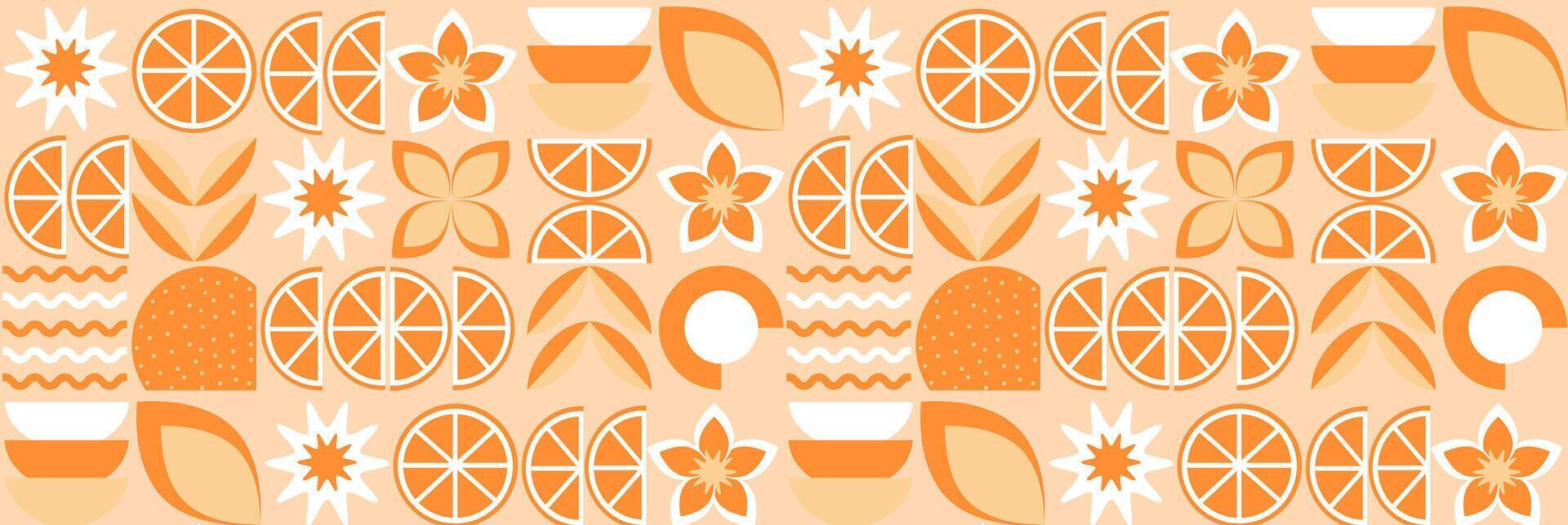 Orange fruit abstract geometric pattern in bauhaus and minimalism style. Natural organic vector