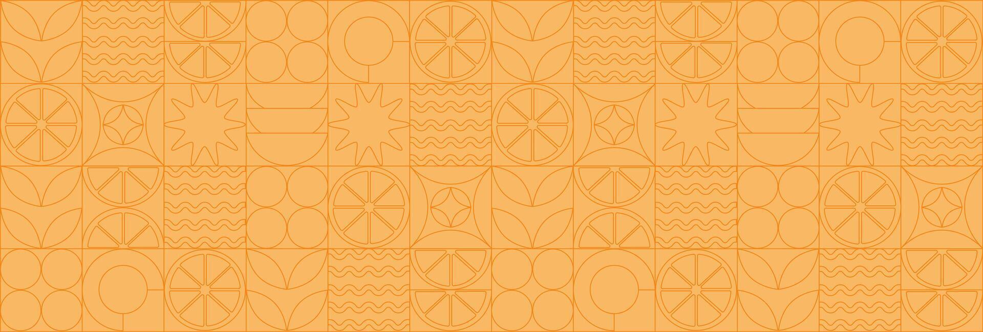 Orange fruit abstract geometric pattern in bauhaus and minimalism style. Natural organic shapes of plants and berries, eco farming. Designer fabric, card, wrapping paper, cover. vector