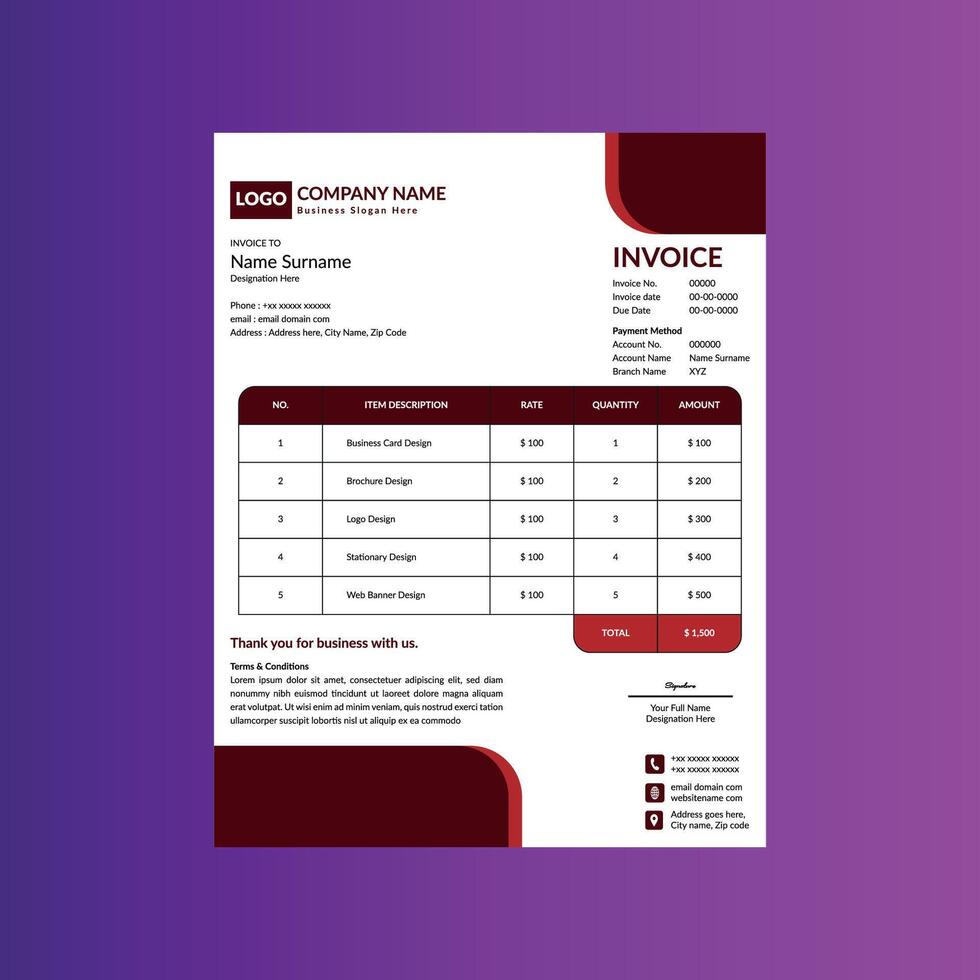 Modern Invoice Design. Creative Template Display for Promotional Campaign. vector