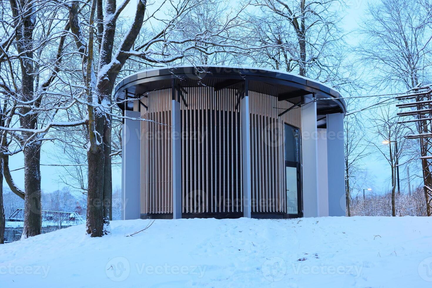 Contemporary Architecture Set Against a Beautifully Snowy Winter Landscape, Aesthetic and Unique photo