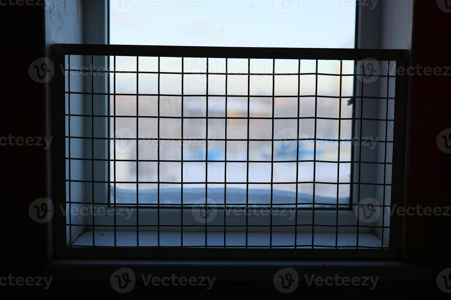 A Grid Style Window Showcasing a Beautiful and Tranquil Snowy View of the Outside World photo