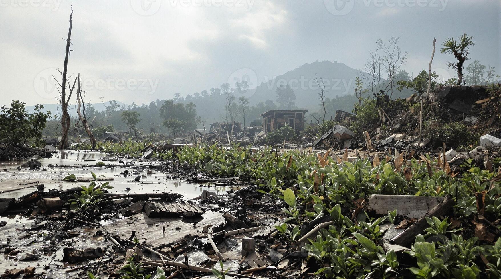 The landscape is left scarred after a natural disaster, causing significant environmental change photo