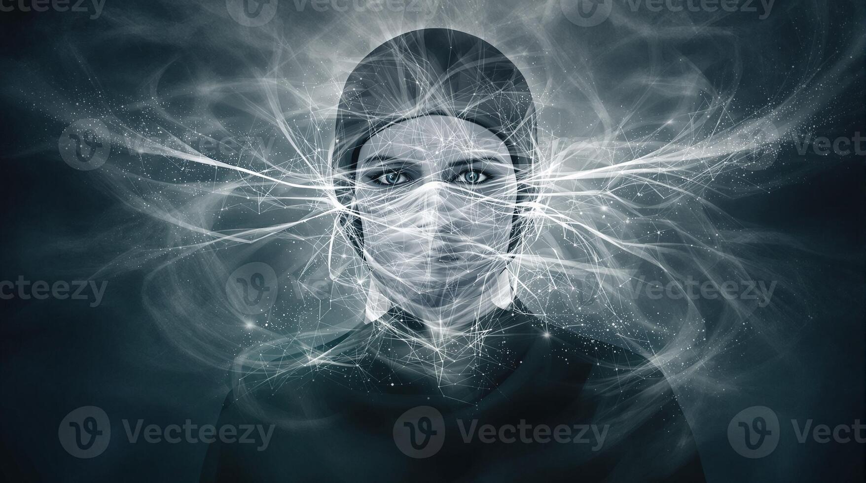 A Mystical Portrait Featuring Stunning Cosmic Energy Effects and Enigmatic Elements photo