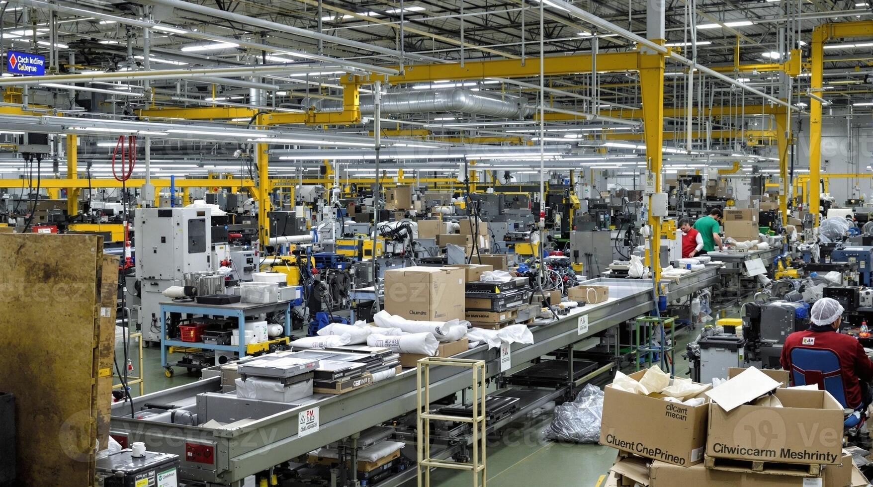 The Industrial Manufacturing Floor is busy with machinery and workers contributing to production photo