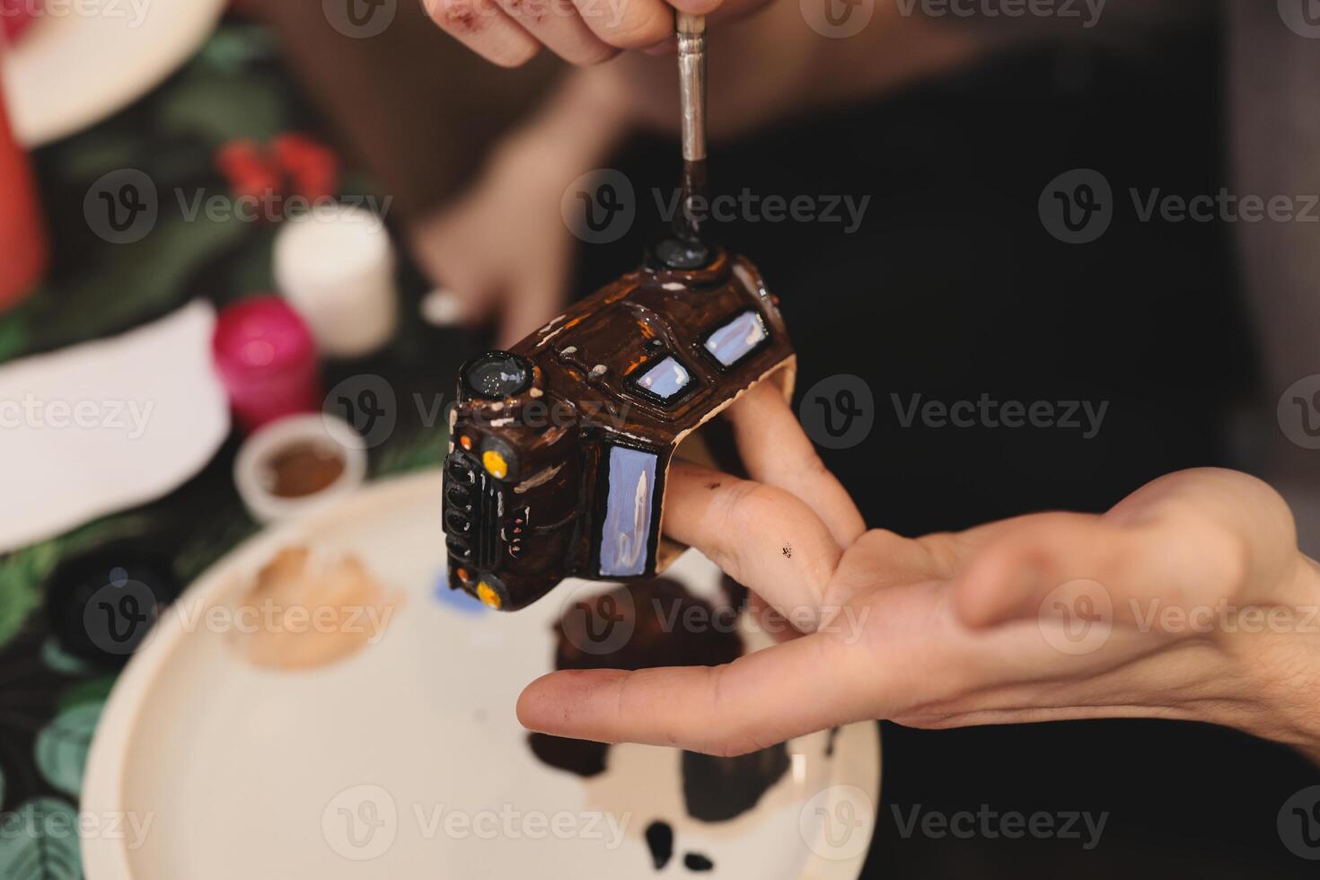 A Beautiful and Creative Painting of a Small Model Vehicle Using Vibrant Acrylic Colors photo