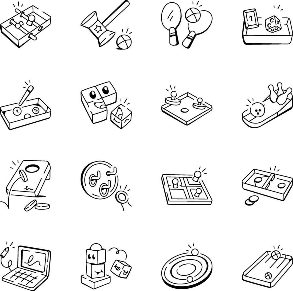 Set of 16 Board Game Doodle Icons vector