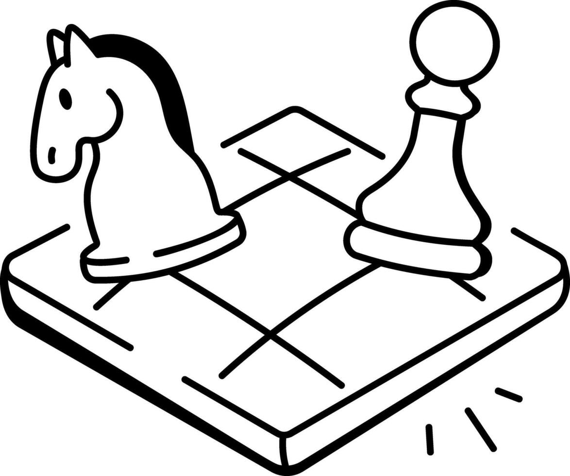 A hand drawn icon of a chess board with horse and pawn pieces vector