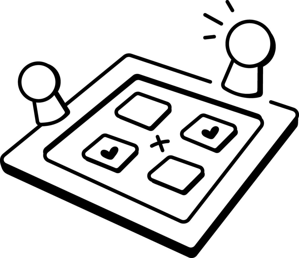 Tabletop game with wooden pawns, doodle icon vector