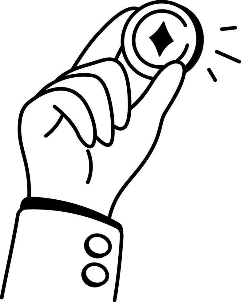 Doodle icon of a hand holding poker chip vector