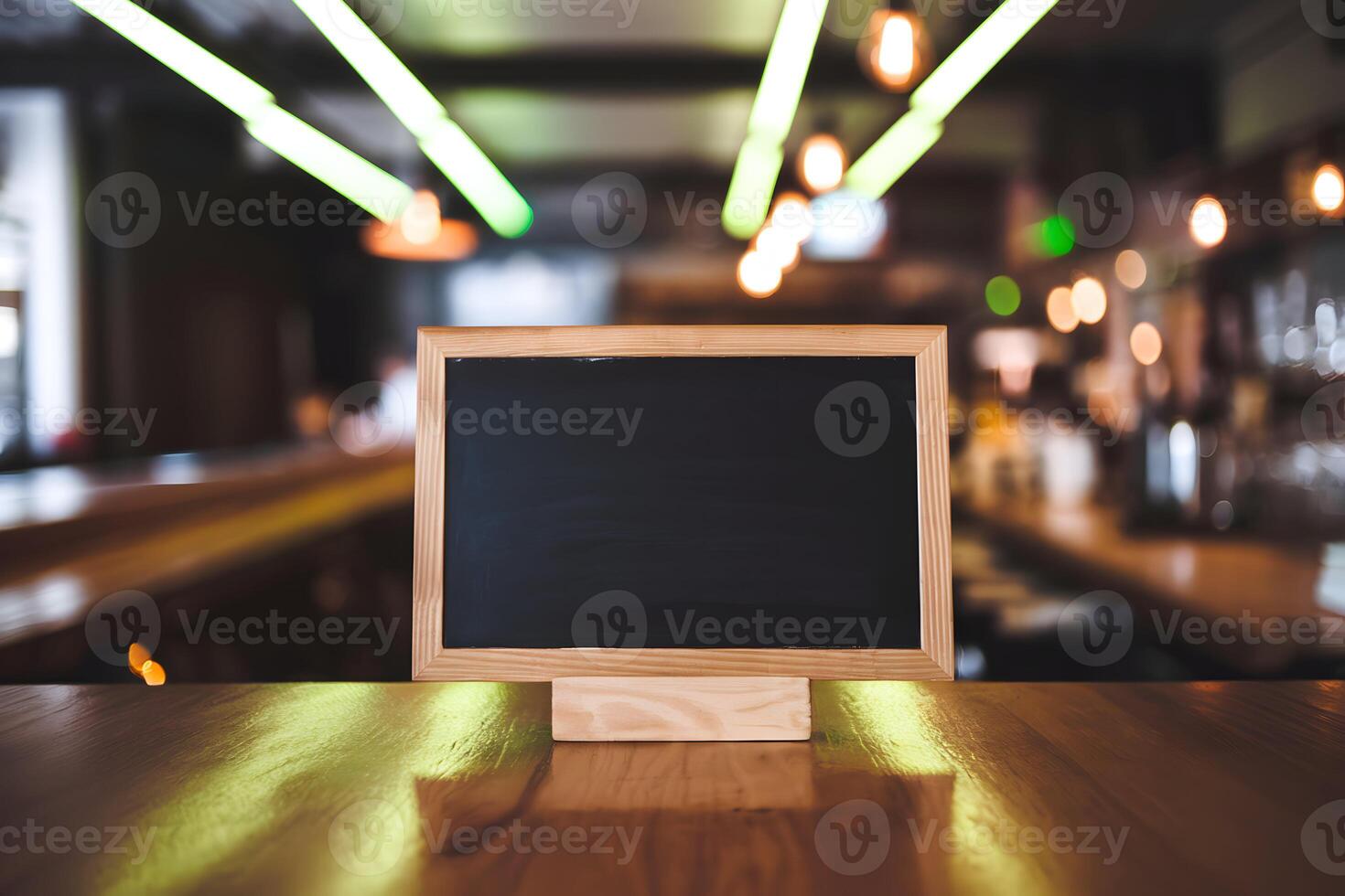 Dim Bar Setting with Chalkboard and Warm Neon Lights photo