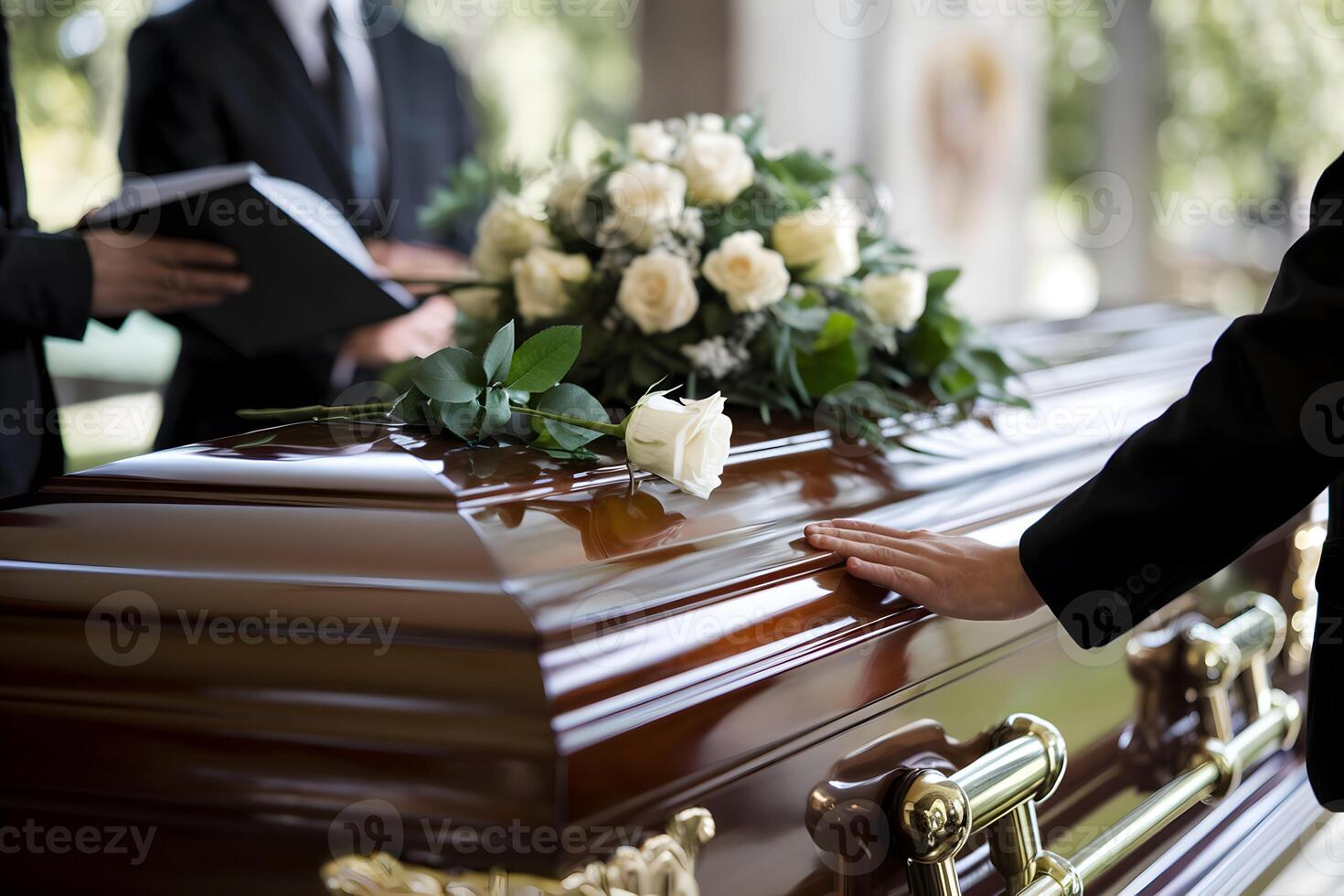 White rose placed on casket in solemn, heartfelt funeral ceremony photo