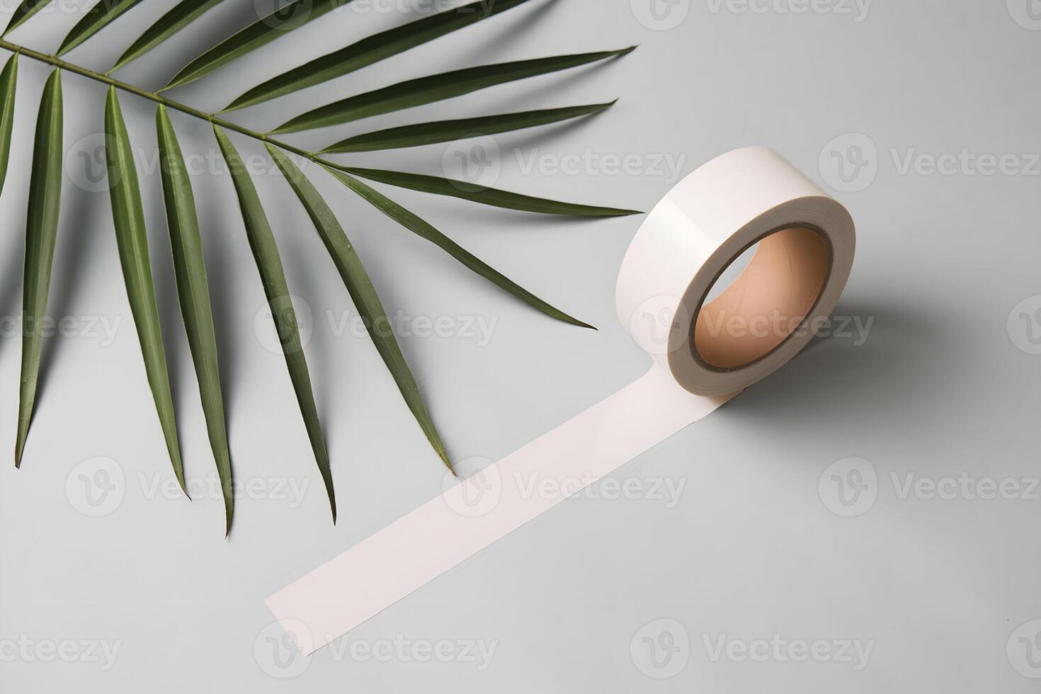 White tape unrolled on gray surface, showcasing simplicity and practical design photo