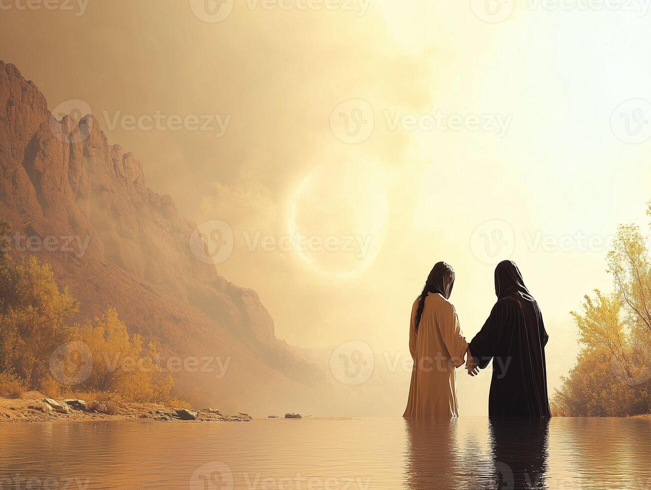 Two People Holding Hands Against the Backdrop of a Sunset photo