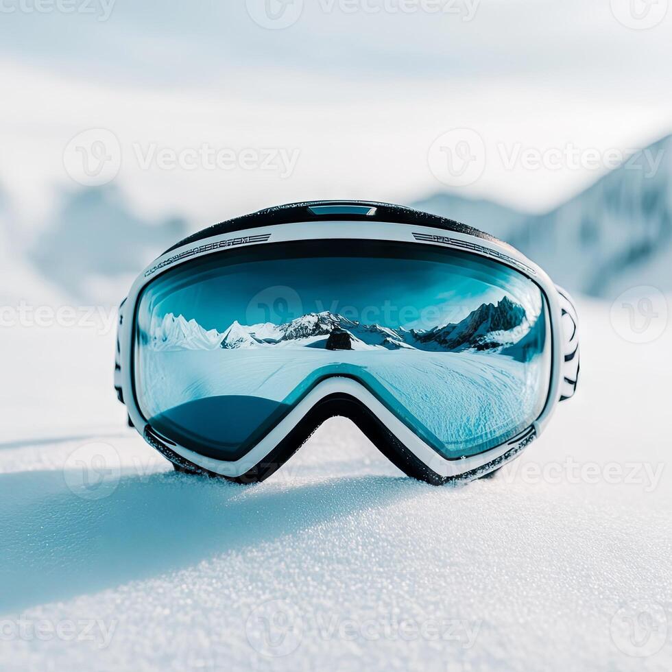 Winter Wonder Majestic Mountain Reflection in Ski Goggles photo
