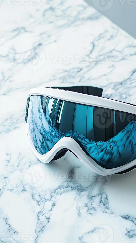 Stylish White Ski Goggles on Marble Surface photo