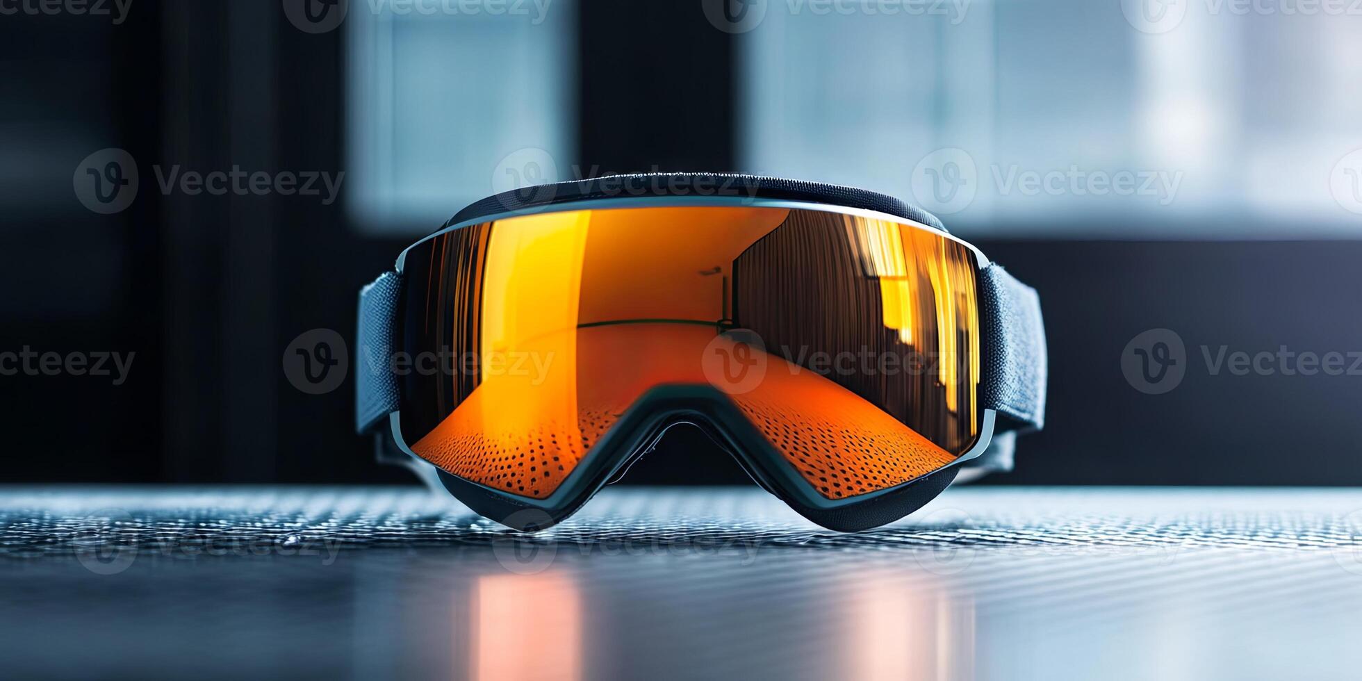 Close-up of Stylish Ski Goggles with Orange Lens photo