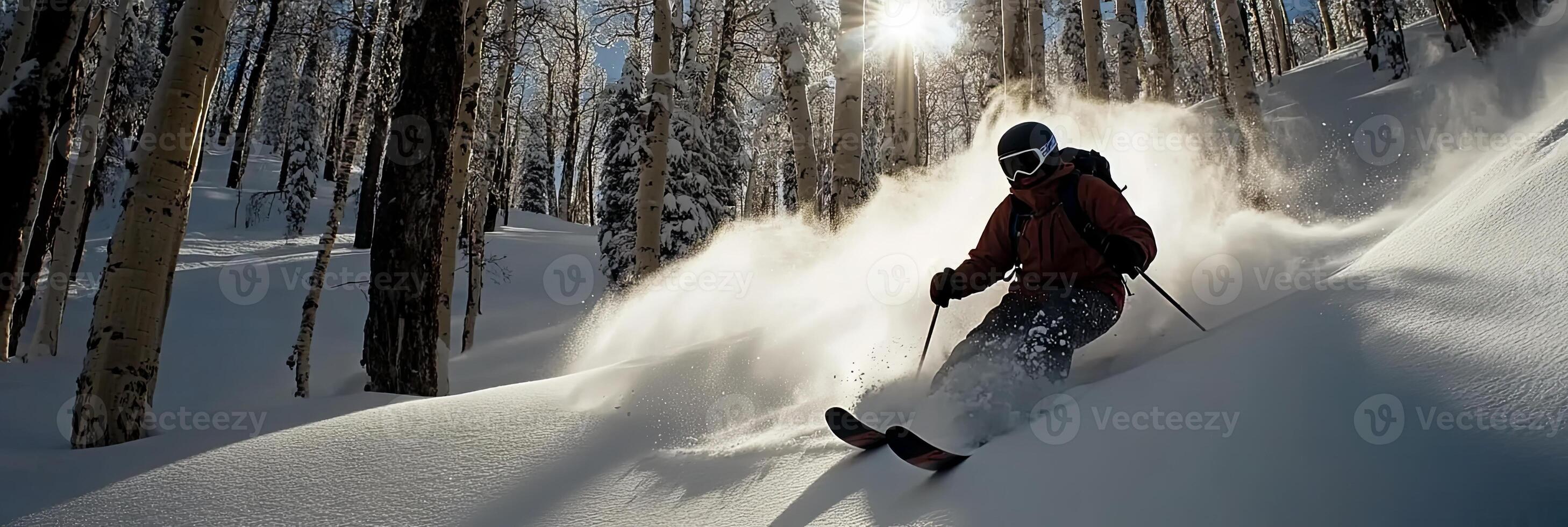 Majestic Winter Ski Adventure in Snowy Forest photo