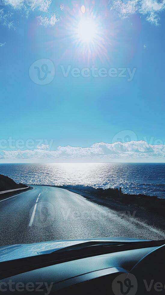 Coastal Road Trip Under Sunny Sky photo