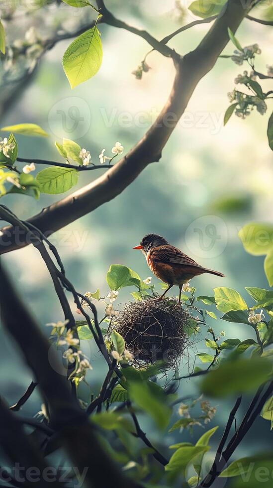 A Bird Nestling in Springtime's Embrace photo