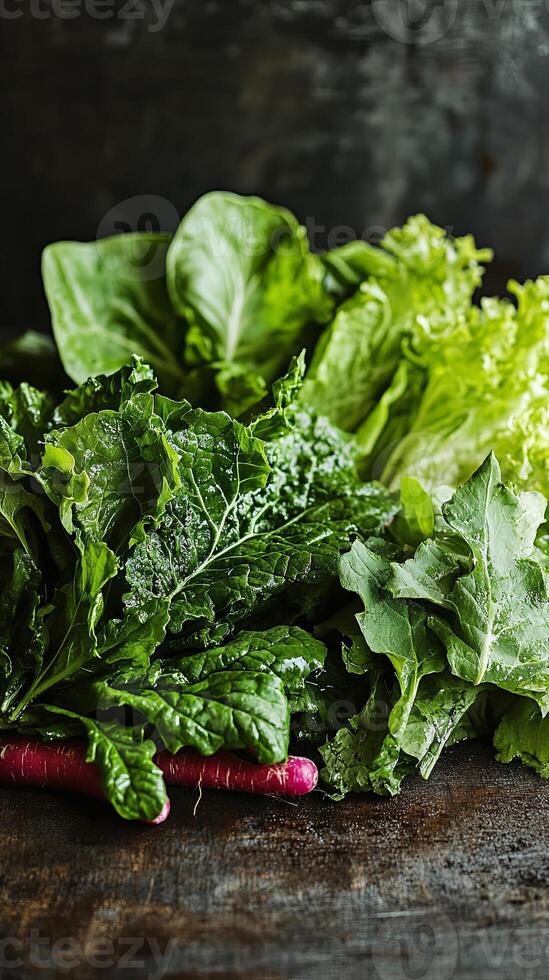 Fresh, Vibrant Greens and Radishes photo