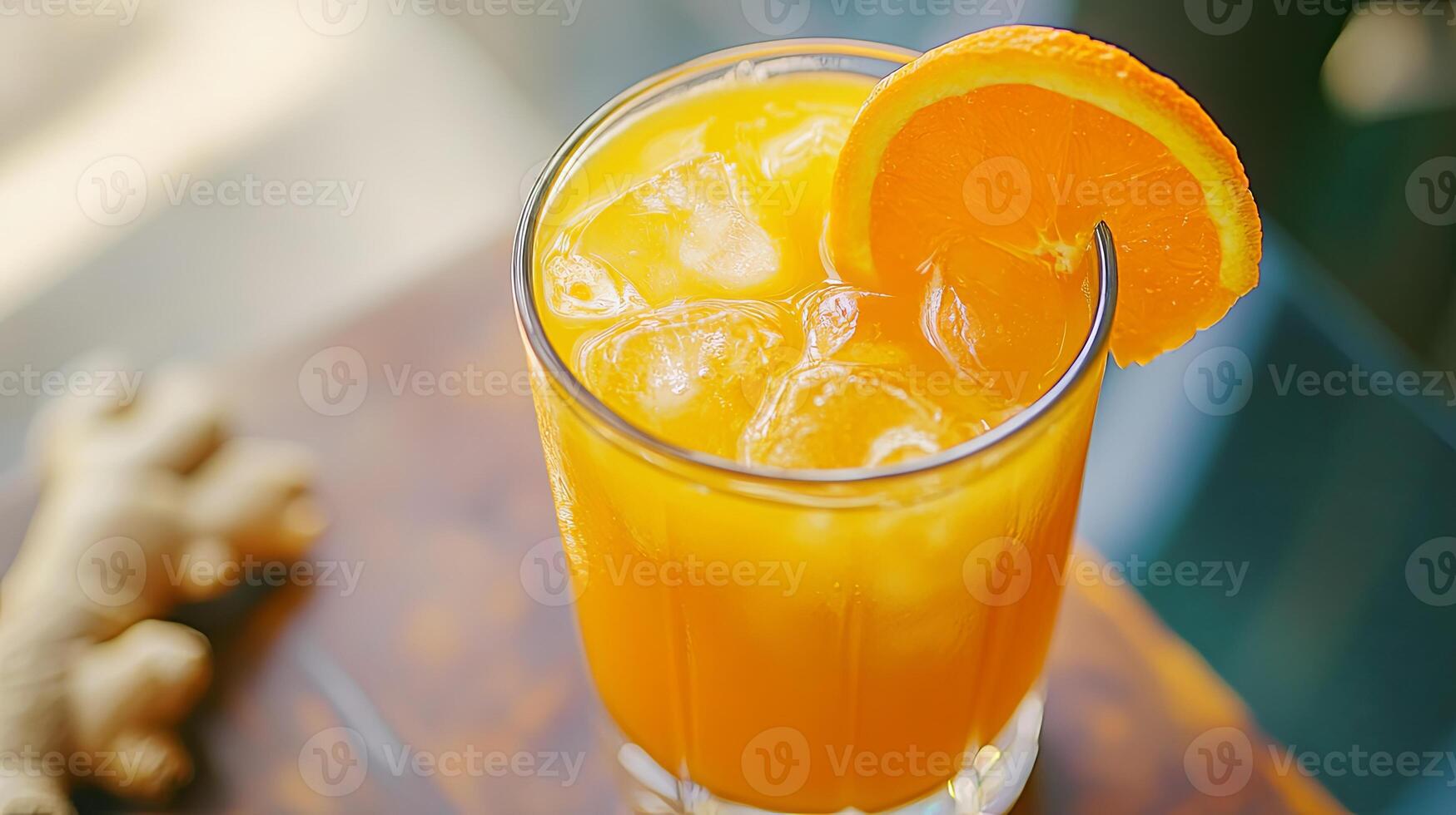 Orange Juice Drink with Ice and Orange Slice photo