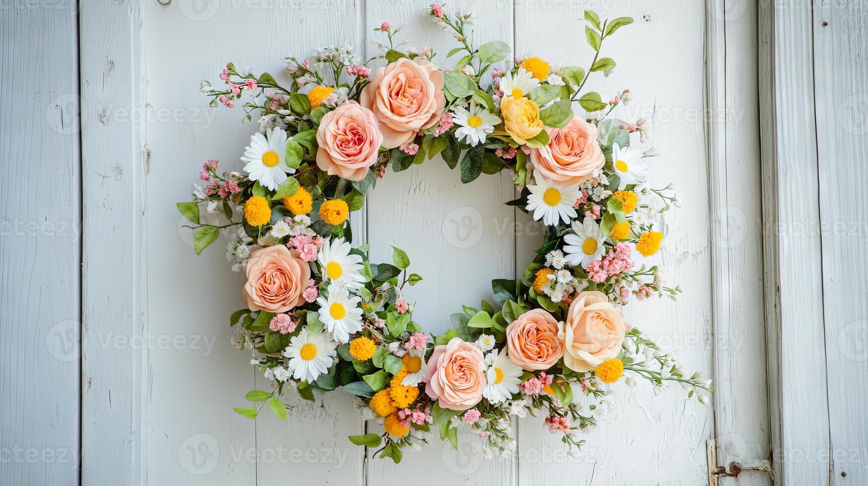 Delicate Spring Wreath with Pastel Flowers photo