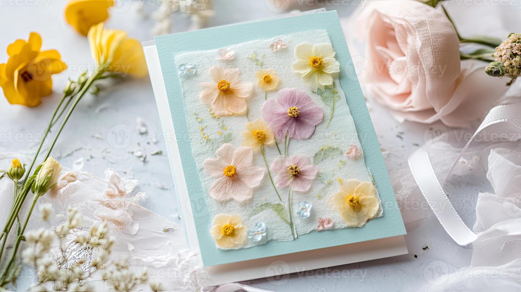 Delicate Pressed Flower Card Design photo
