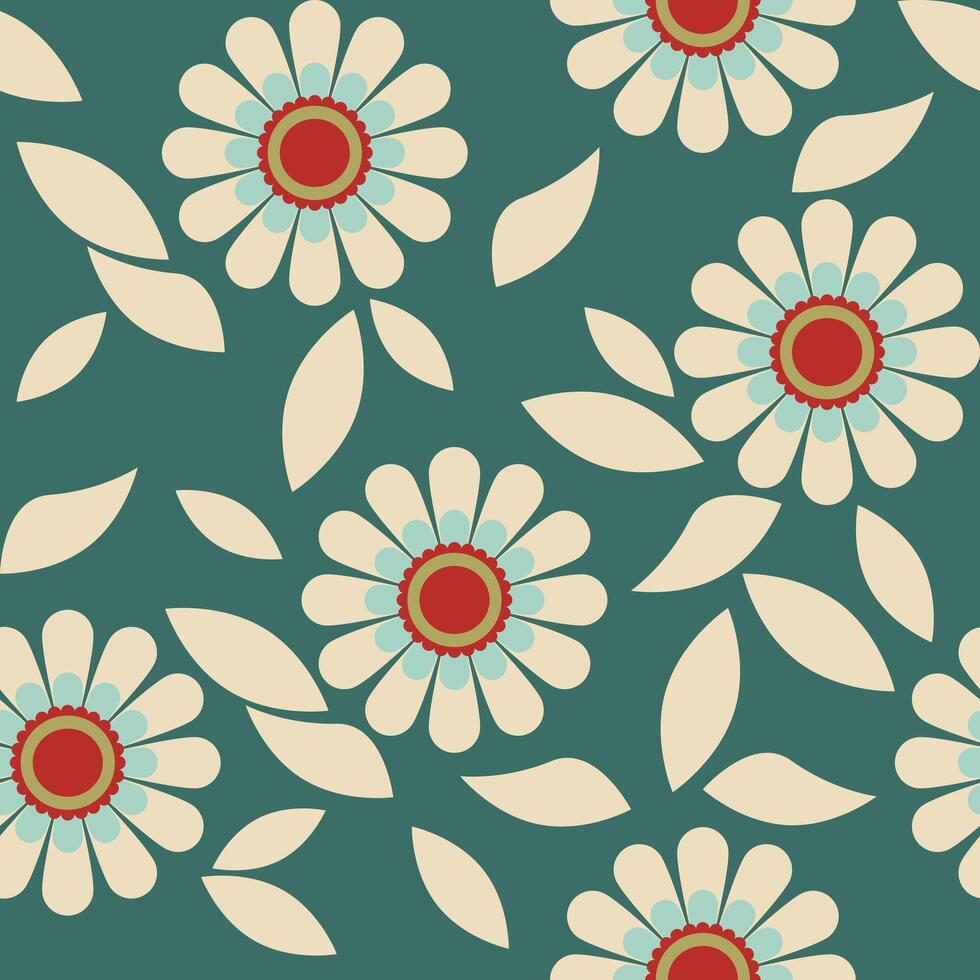 Bohemian Geometry Elegant Floral Pattern Seamless Foliage And Petal On Green background. vector