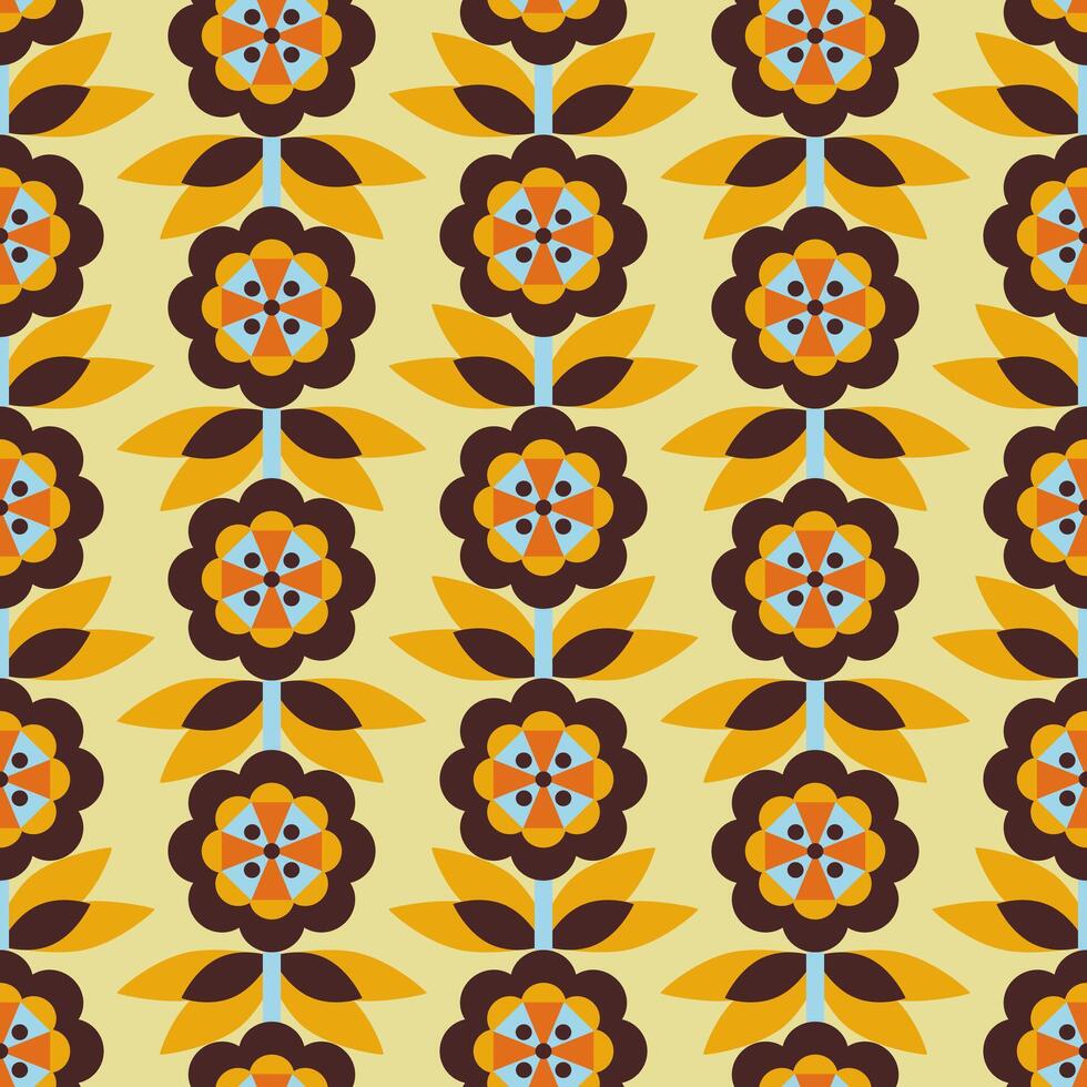 Geometry Folk Floral Pattern Vintage Hippie Motif Blooming Abstract Background. vector