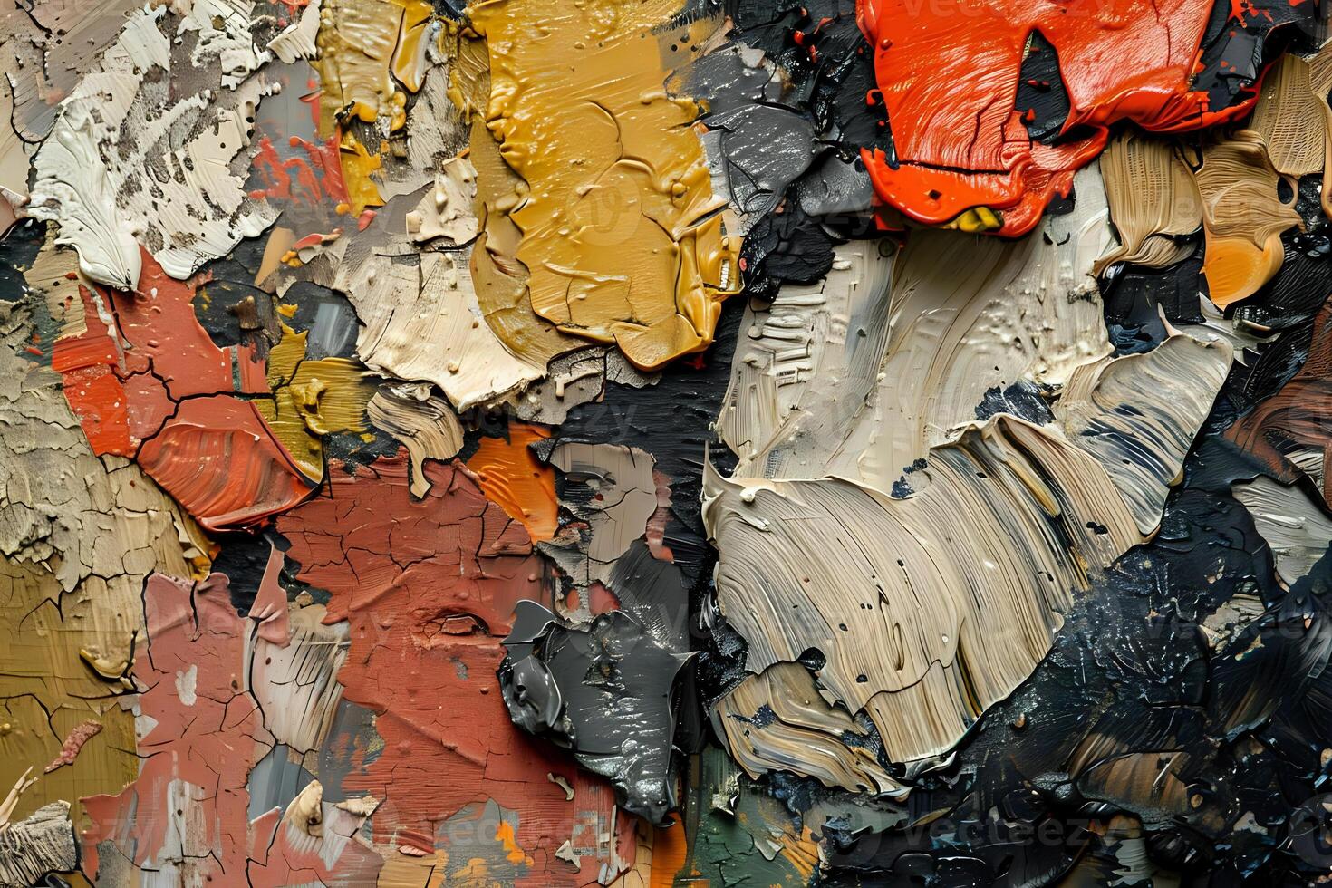 Abstract Art. Exploring Textures and Hues of Oil Paints in a Layered Composition, Revealing a Multifaceted Canvas with Vibrant Colors and Diverse Brushstrokes, Creating a Visually Striking Masterpiece photo
