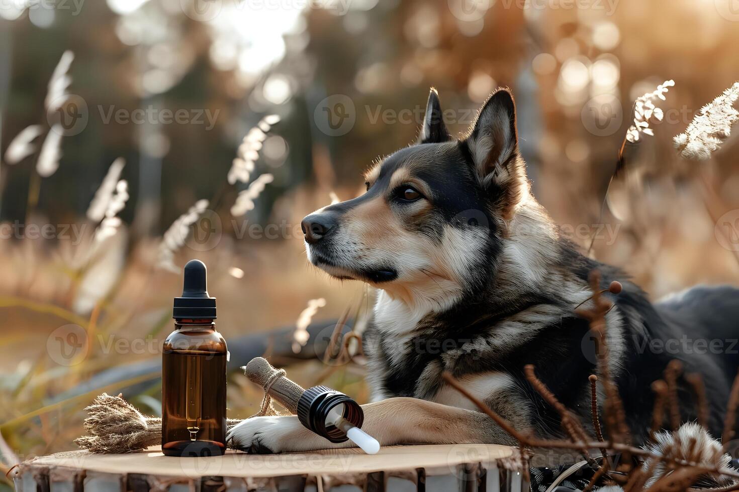 Dog's Natural Remedy. Exploring Essential Oils for Canine Wellness in Autumnal Landscapes, Promoting Healthy Habits and Holistic Care for Pets photo