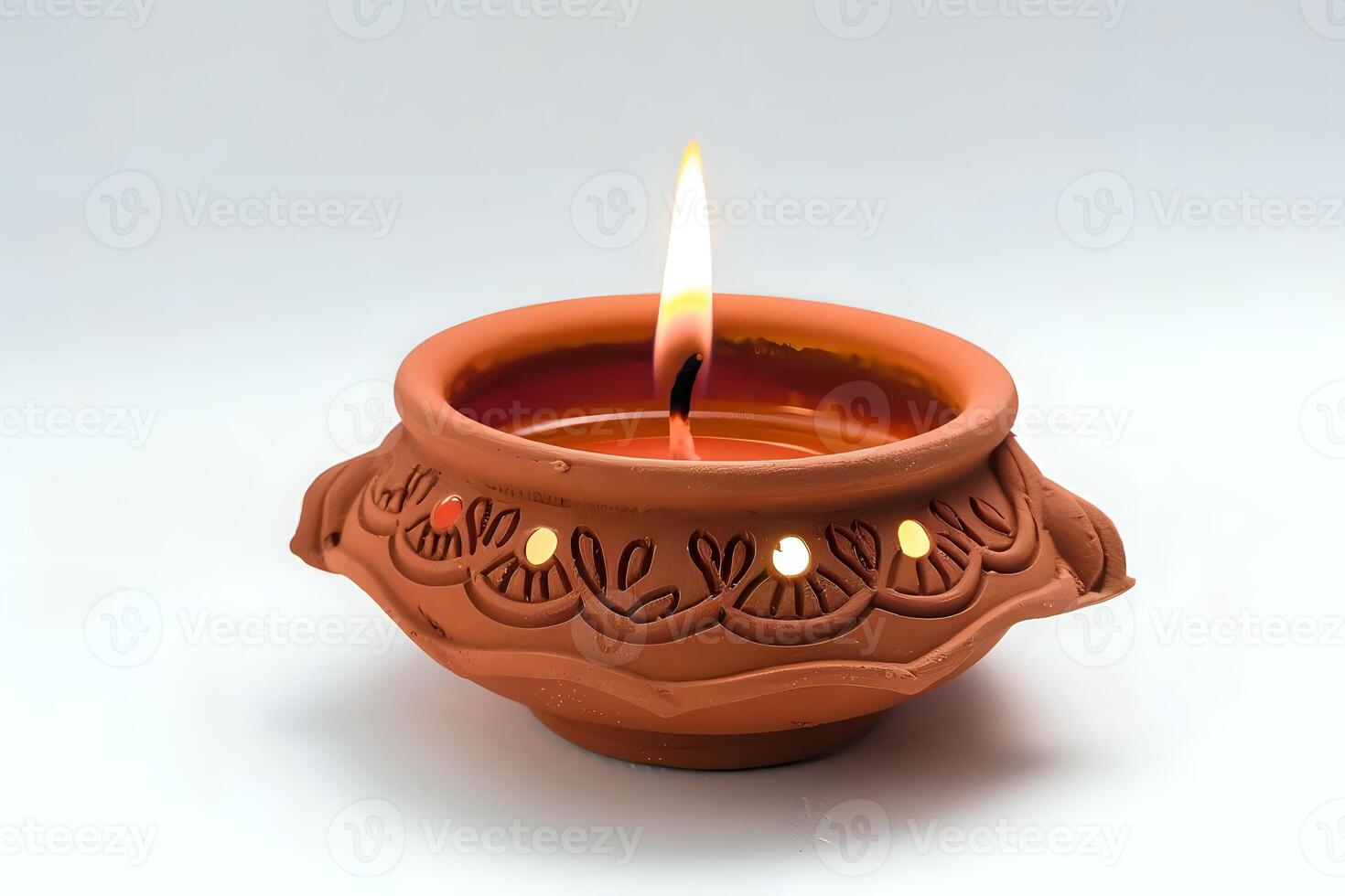 A Terracotta Candle Holder with a Burning Candle Creates a Warm and Serene Atmosphere, Perfect for Relaxation and Meditation. Embracing Tranquility through Simple Scents and Gentle Light. photo