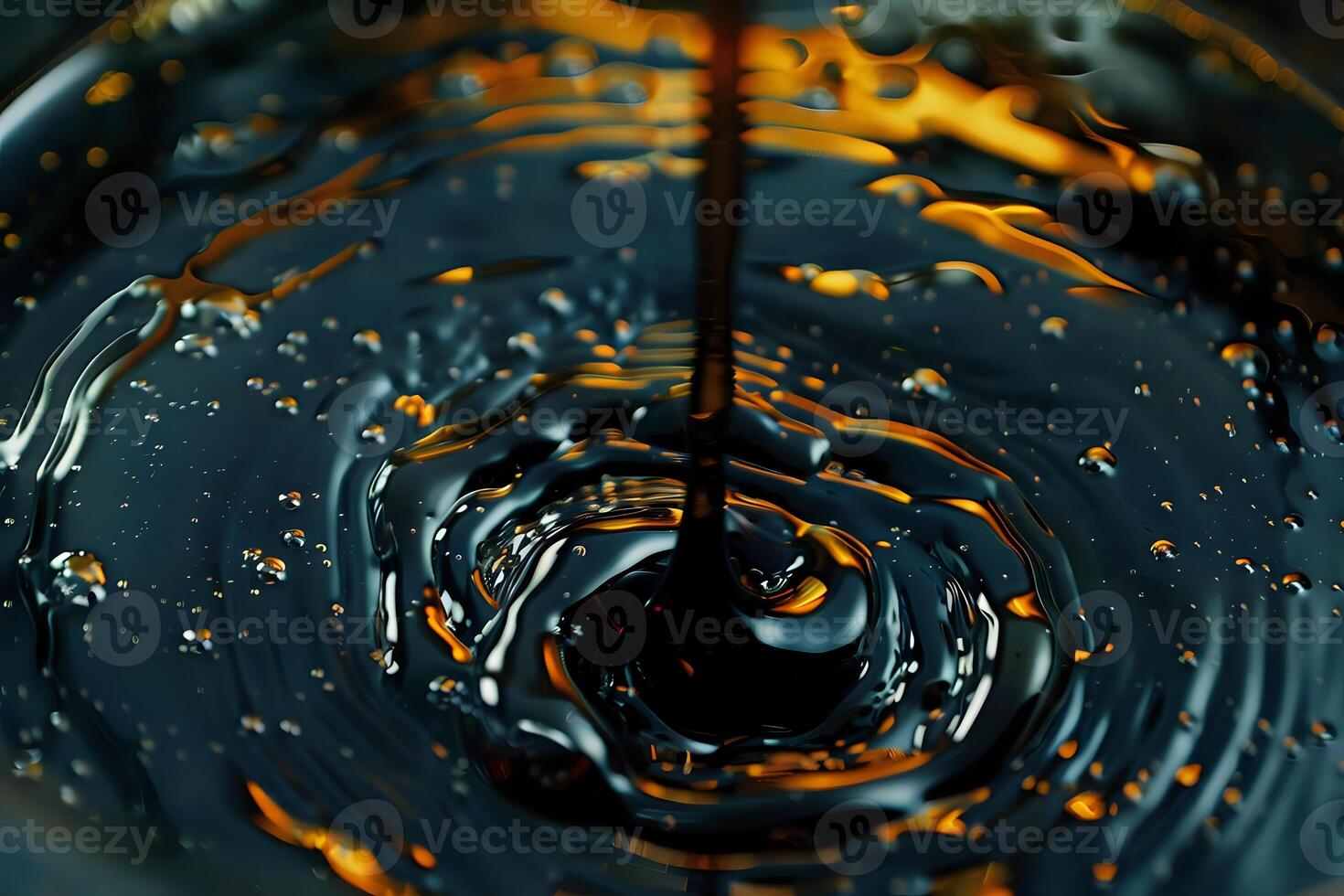Liquid Darkness. Abstract Swirls of Deep Blue and Golden Hues, Viscous Fluid Flowing and Creating Mesmerizing Patterns, A Visual Symphony of Texture and Light in Motion, the Beauty of Unseen Worlds. photo