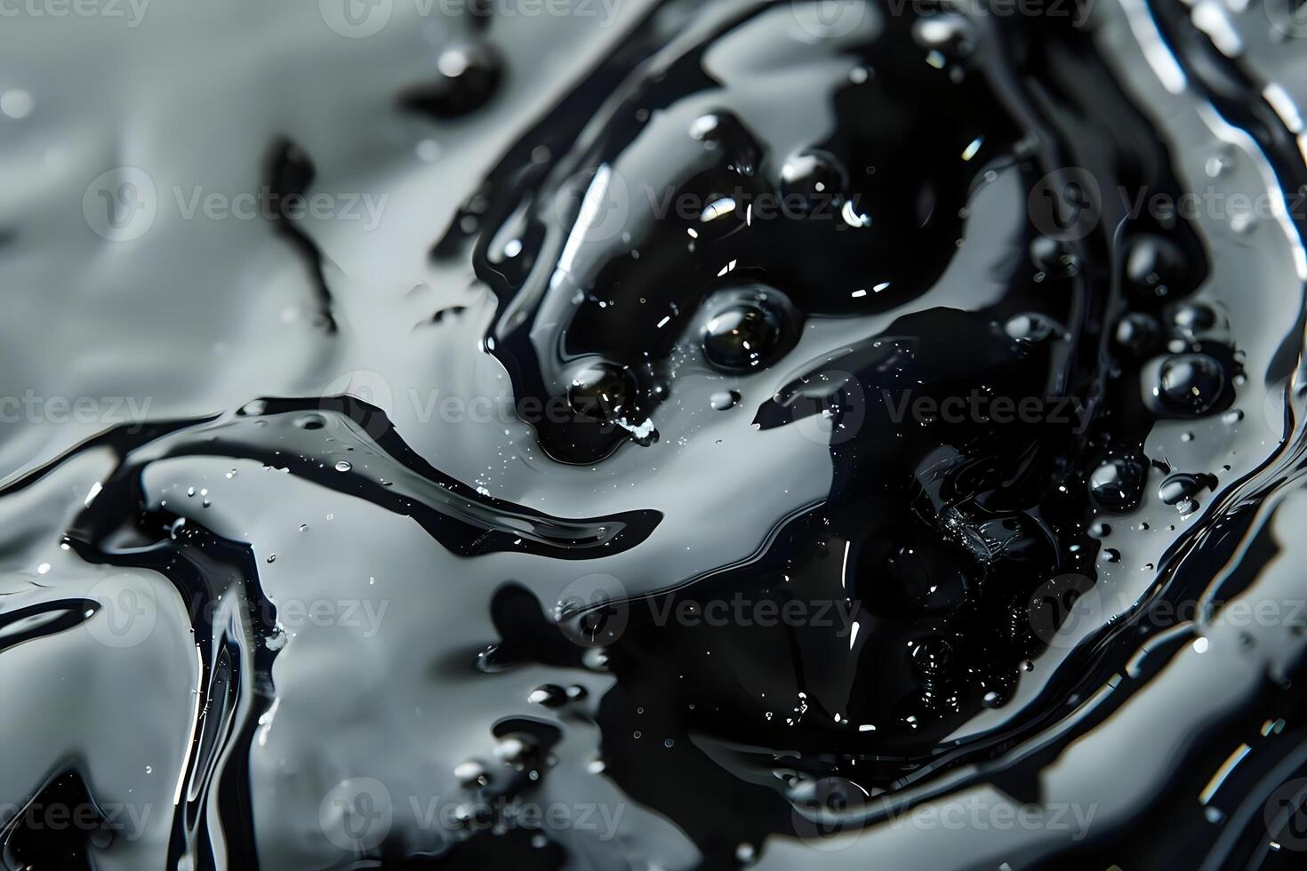 Abstract Liquid Forms. Dark and Light Swirls, Intertwined Patterns with Air Bubbles, Creating a Visually Stunning Abstract Art Piece. A Mesmerizing Study of Fluid Dynamics and Visual Texture. photo