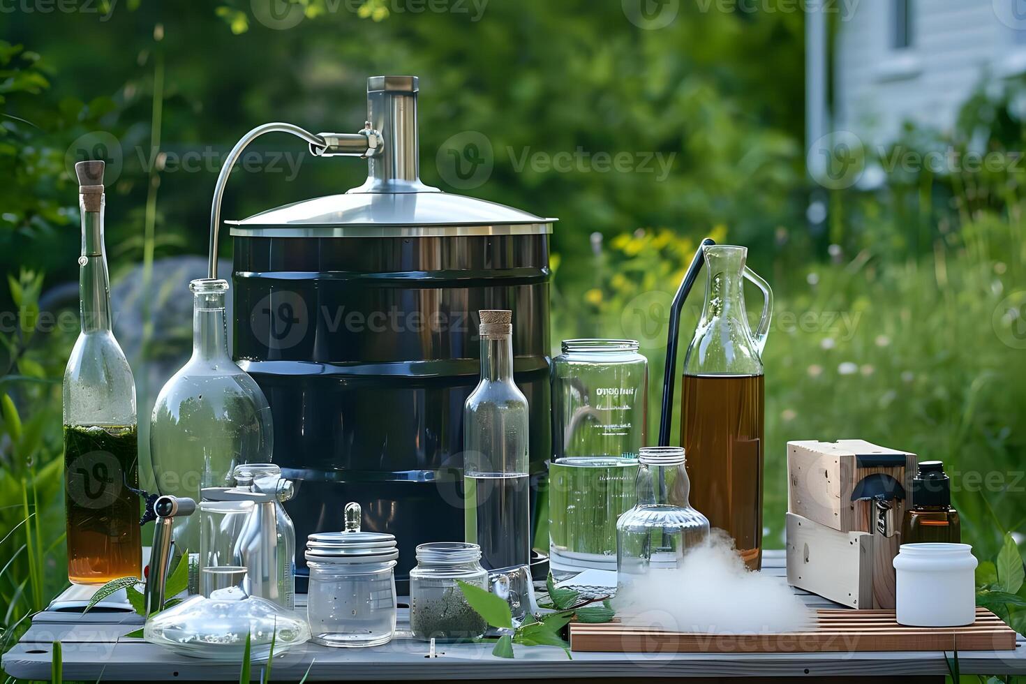 Distilling Essential Oils. A Guide to Extracting Fragrant Compounds from Plants Outdoors, Using Simple Equipment for a Relaxing Hobby. photo