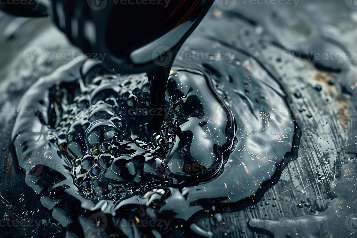 Dark Liquid Flows and Reflects, Creating Abstract Patterns and Textures. Viscous Substance with Shimmering Particles. An Unidentified, Mysterious Fluid Moves Slowly and Gracefully photo