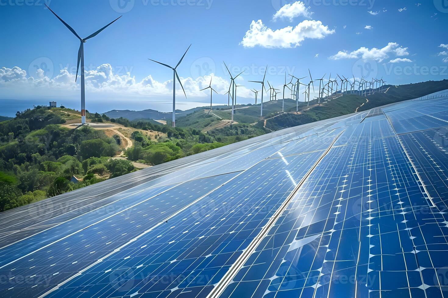 Harnessing Wind and Solar Power. A Sustainable Energy Solution for a Brighter Future, Generating Clean Electricity Across Diverse Landscapes with Innovative Technology photo