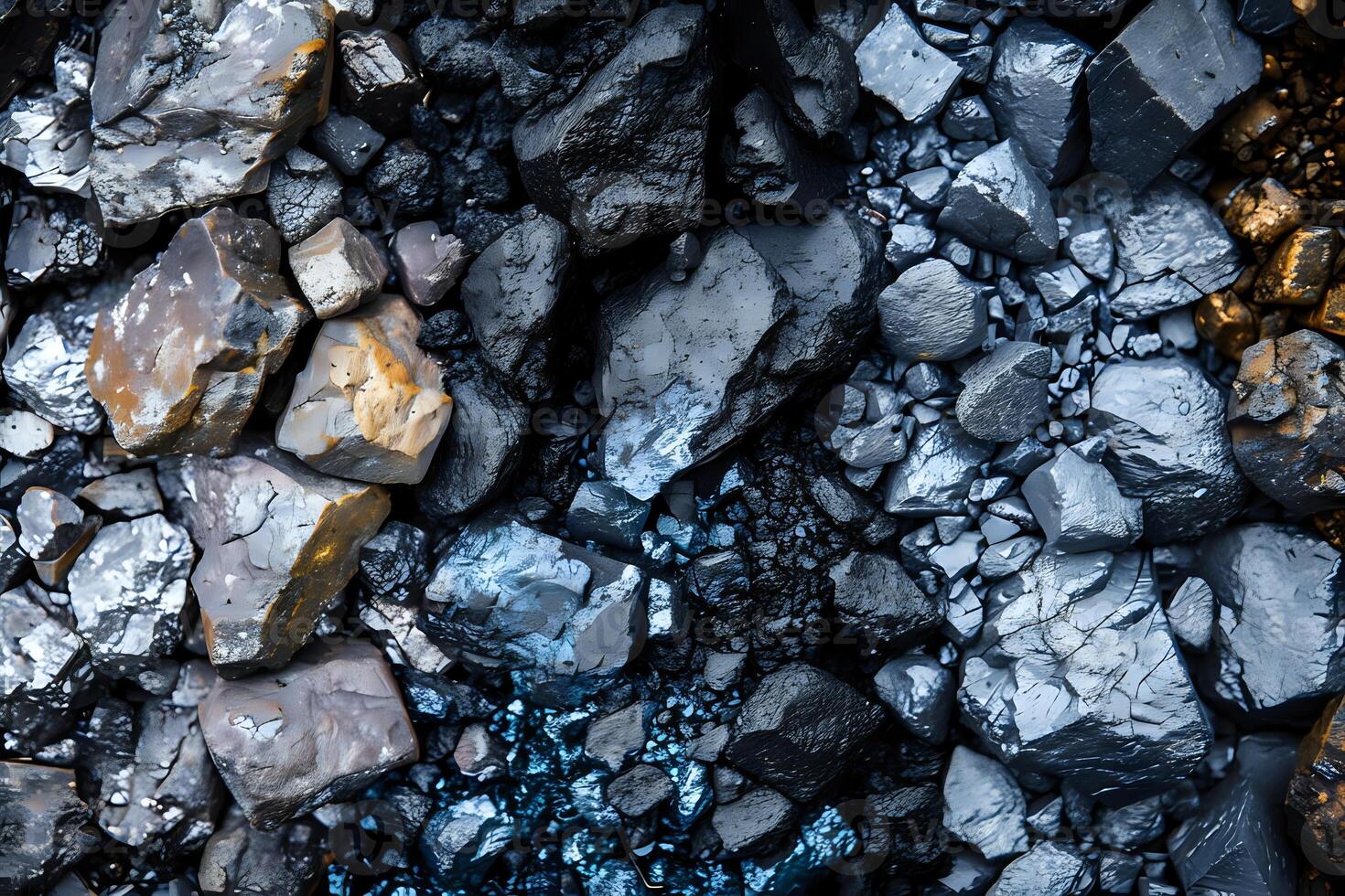 Exploring the Textures and Hues of Dark, Iridescent Rocks. A Deep Dive into Geological Formations with Striking Visuals and Unique Color Combinations, Showcasing the Beauty of Nature's Masterpieces. photo