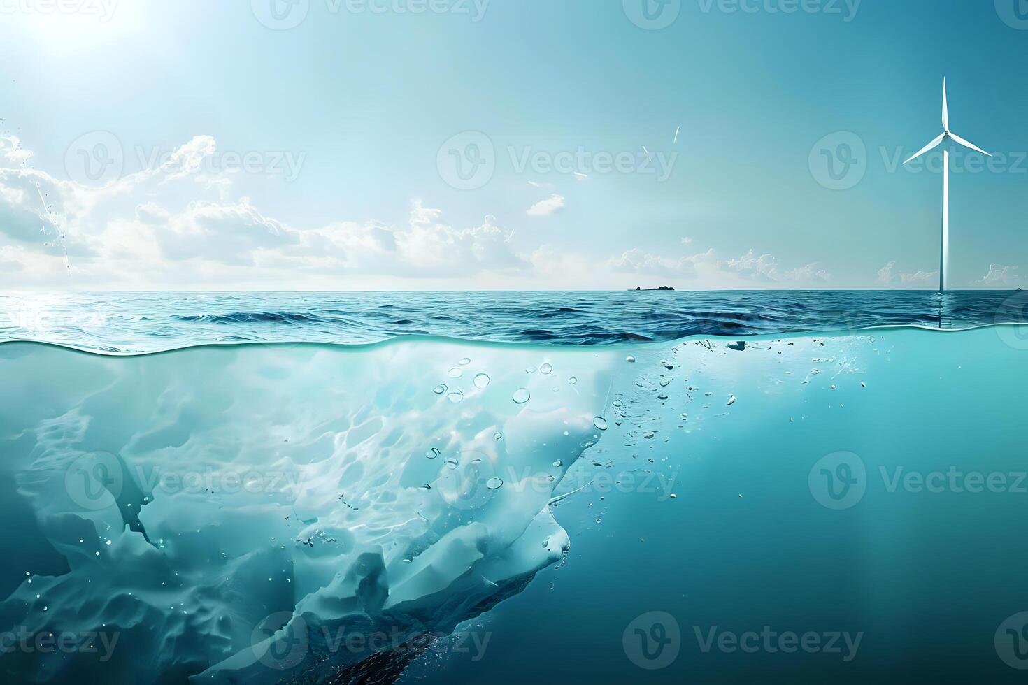 Ocean's Cry. Melting Icebergs, Rising Seas, and the Urgent Need for Renewable Energy Solutions like Wind Power to Combat Climate Change Impacts on Marine Ecosystems, Protecting Aquatic Life photo