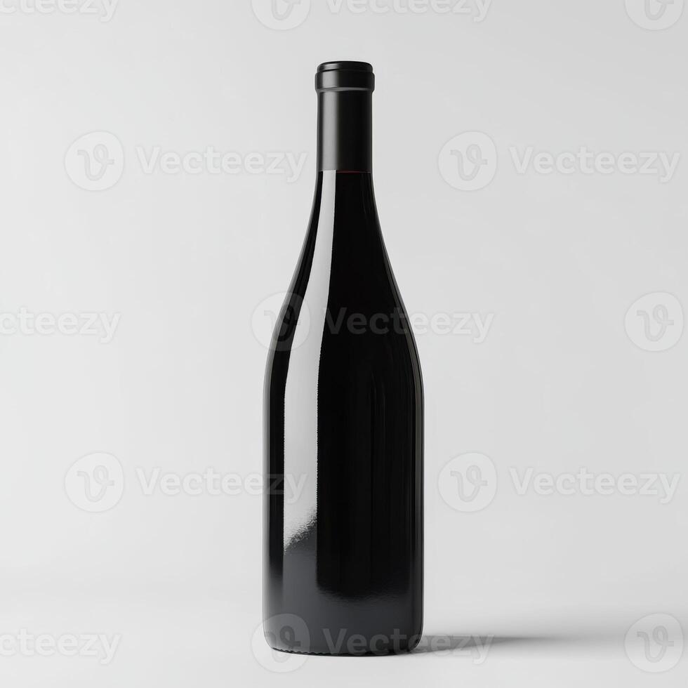 Elegant black wine bottle with a sleek design displayed against a plain background photo