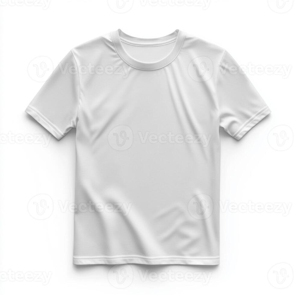 Plain white t-shirt displayed on a clean background for textile and clothing design consideration photo