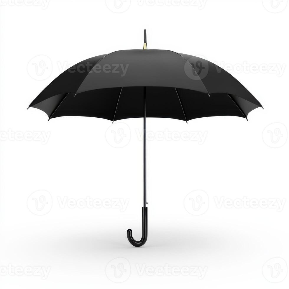 Black umbrella with curved handle designed for rain protection during stormy weather conditions photo