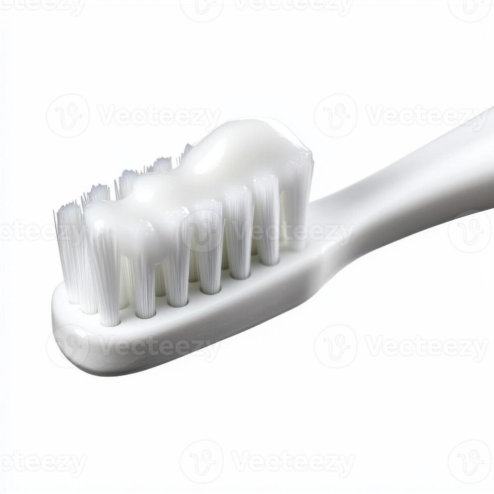 Toothbrush with toothpaste displayed in a clean setting for daily oral hygiene practices photo