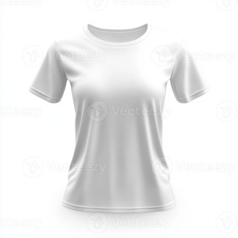 Plain white t-shirt displayed on a neutral backdrop for fashion and design purposes photo