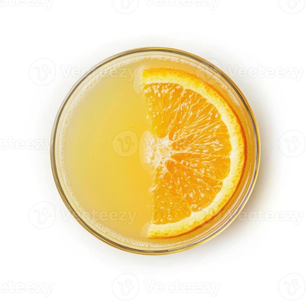 Refreshing orange juice served in a glass with a slice of orange on the rim and vibrant colors enhancing its appeal photo