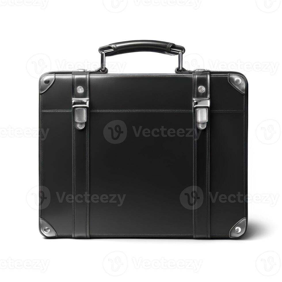 Classic black leather briefcase with sturdy handle and polished metal accents for professional use photo