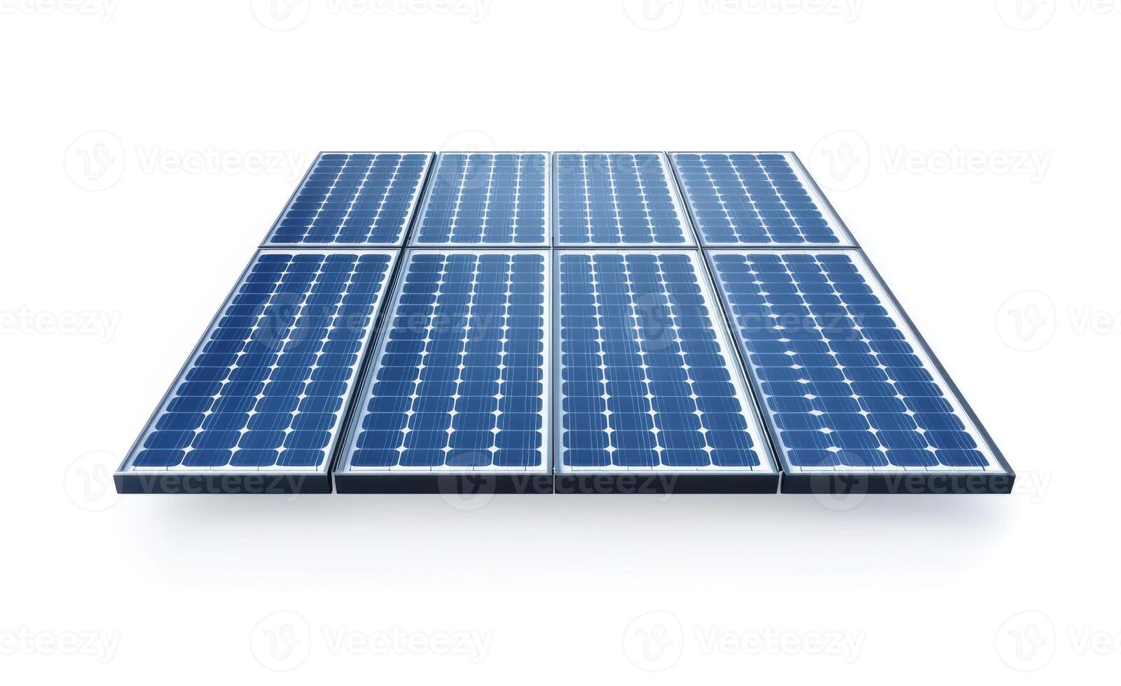 Solar panels arranged in a grid pattern on a clean surface under bright lighting photo